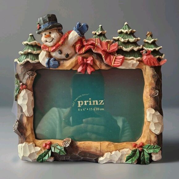 Prinz Christmas picture frame 4" x 6" Trees Snowman Cardinal Excellent condition - Picture 2 of 9